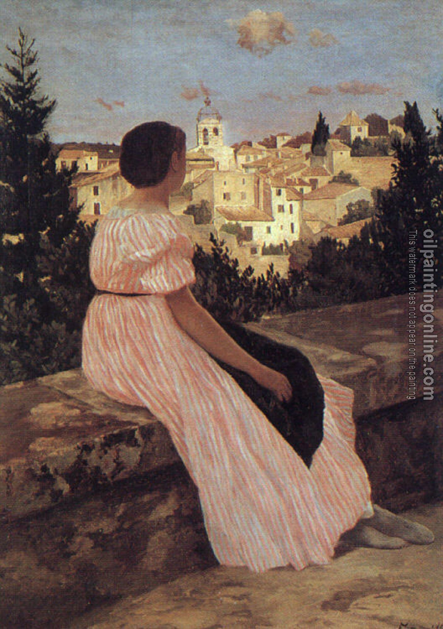 Bazille, Frederic - The Pink Dress (View of Castelnau-le-Lez, Herault)